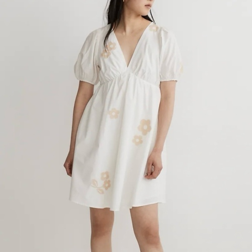 New Madewell Annamarie Mini Dress White Embroidered NL107